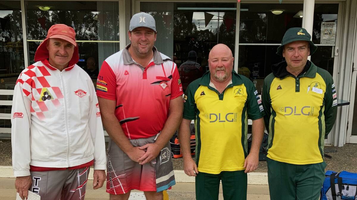COMING UP TRUMPS: Temora's Bruce Lack and Arty Stacey beat North Albury's Duane Crowe and Andrew Hirst in the Zone 8 pairs final.