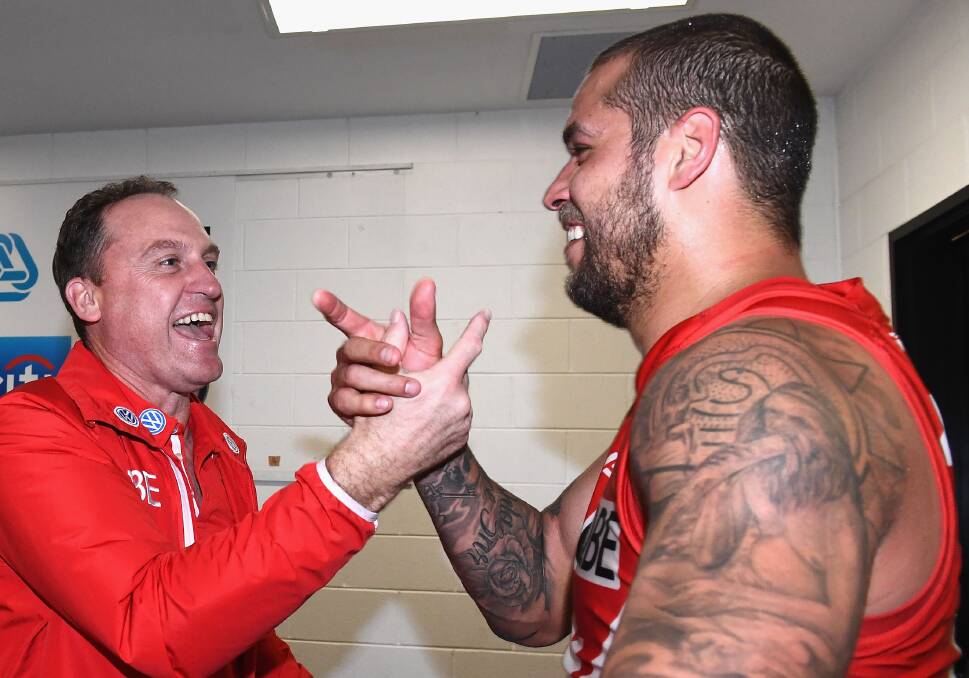ALL CLEAR: Swans coach John 
Longmire has confirmed star 
forward Lance Franklin will be 
given plenty of game time at 
Lavington Oval on Sunday night. 
Picture: GETTY IMAGES