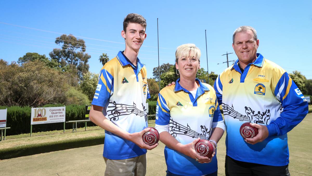 DREAM TEAM: Ethan, Jodie and Craig Fruend have discovered a passion for bowls at various stages of their lives and this season are all playing in Wangaratta's A1 pennant side. Picture: JAMES WILTSHIRE