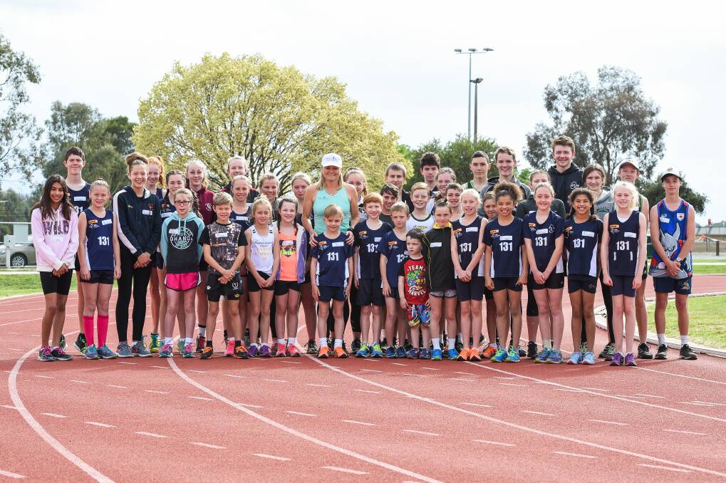 STAR POWER: Olympian Melinda Gainsford-Taylor hosted a sprinting clinic for 40 young athletes from around the region at Albury Little Athletics Centre on Sunday. Picture: MARK JESSER
