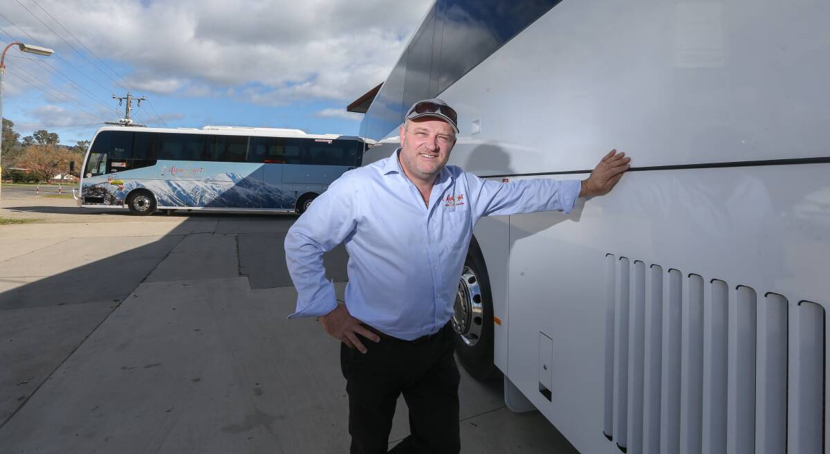 HUGE CALL: Alpine Spirit Coaches managing director Chris Bonacci will go back to driving trucks next week in a bid to keep his Myrtleford business afloat. COVID-19 has left the bus service at breaking point. Picture: TARA TREWHELLA