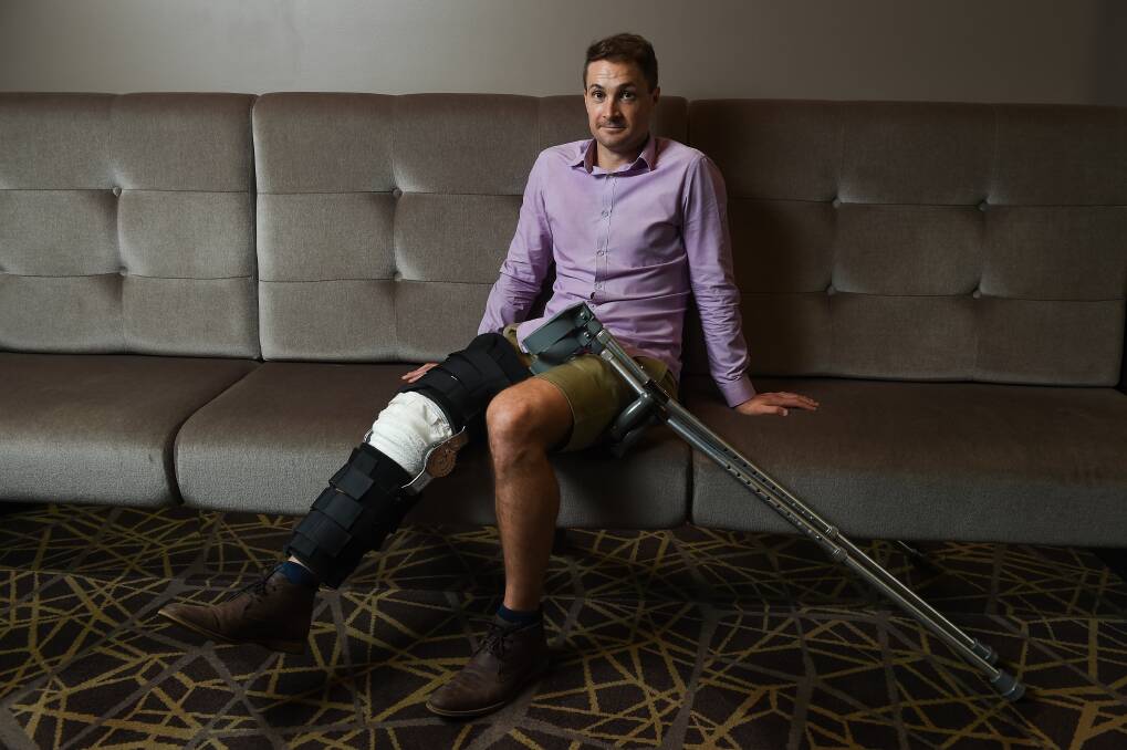 WOUNDED DOG: Thurgoona's Lucas Mellier escaped knee surgery but will be on crutches for the next six-weeks. Picture: MARK JESSER
