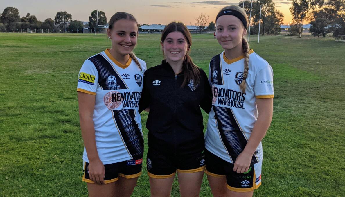 CALL-UP: Ava Tuksar, Piper Lockley and Samantha Emms will feature in a Young Matildas trial match on Wednesday night. Picture: WAGGA CITY WANDERERS