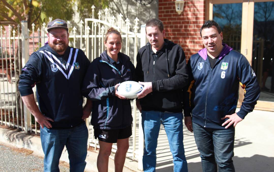 MASTERCLASS: Wodonga Storm's Bill Bell and Sal Kaiwai, Edwards Tavern owner Dave Flavell and Victoria Stormers representative Tavale Ilalio are excited for the second Wodonga masters rugby league tournament next month.