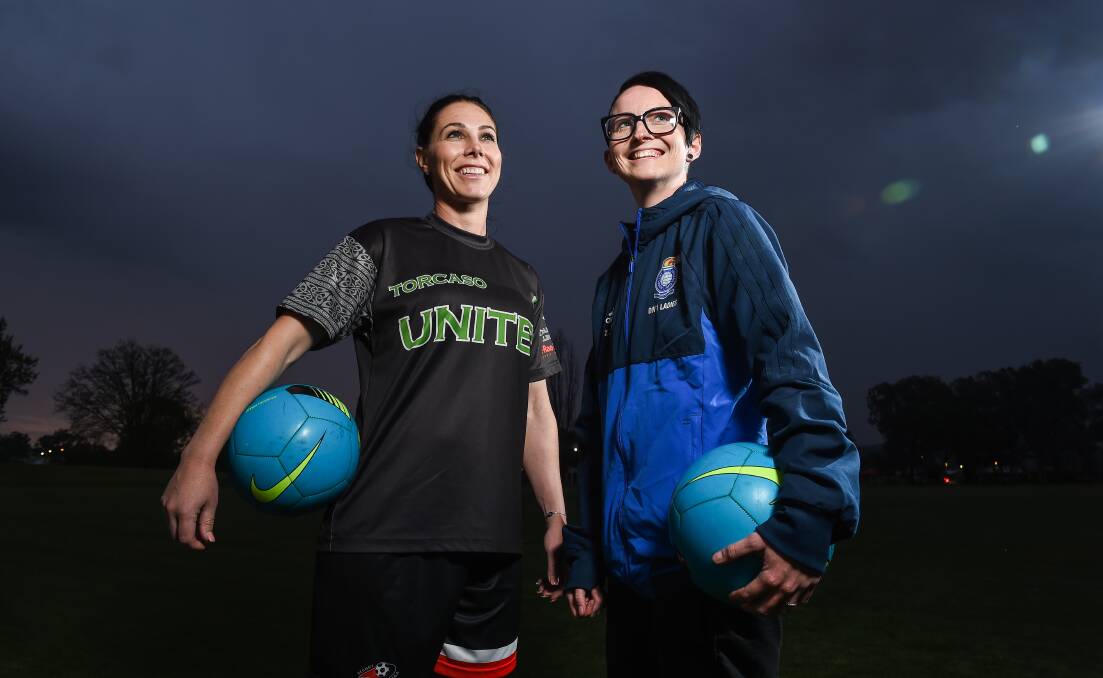 JOINING FORCES: Albury United's Alicia Torcaso and Albury City's Zoe Jackson will put their rivalry aside when they team up for the AWFA Ladies Select against Calder United next weekend. Picture: MARK JESSER