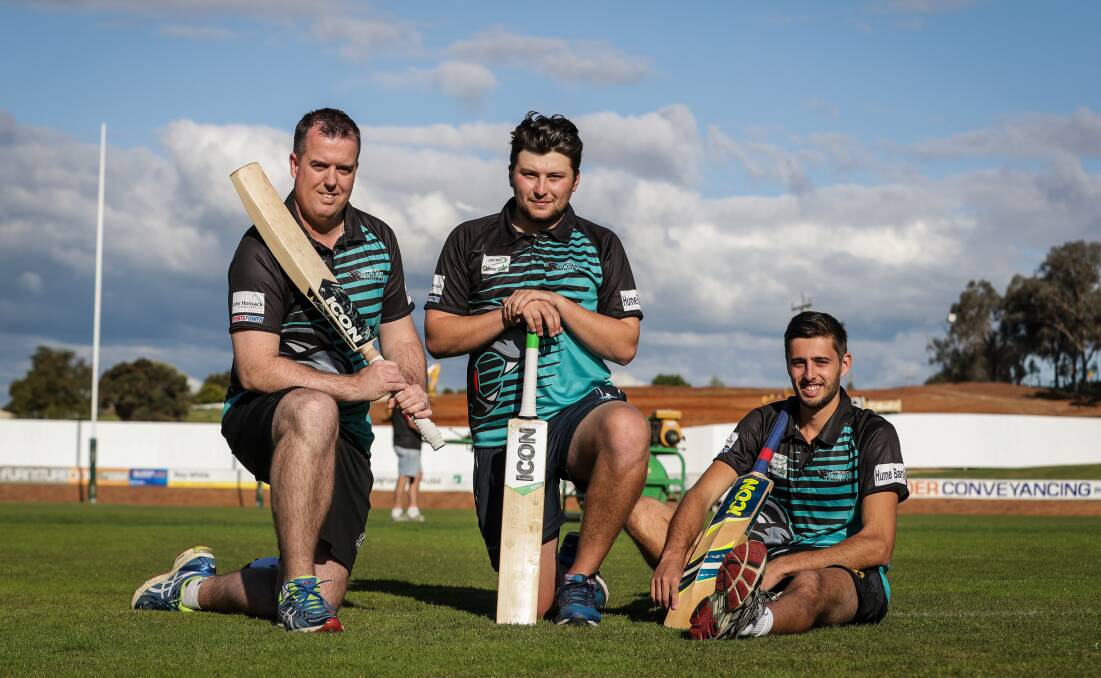 PANTHER PATHWAY: Steve Wright, captain Mick Galvin and Jaydon Wright will all line up for Lavington in district cricket against Mount Beauty this weekend. Picture: JAMES WILTSHIRE