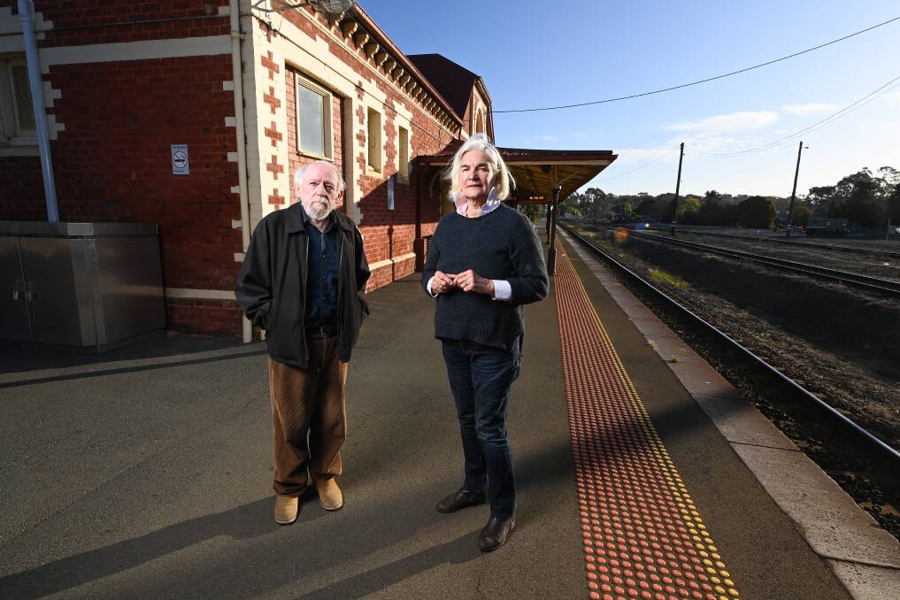 GET IT RIGHT: Better Benalla Rail's David Moore and Suzie Pearce want to make sure all new works at Benalla station are done properly. Picture: MARK JESSER