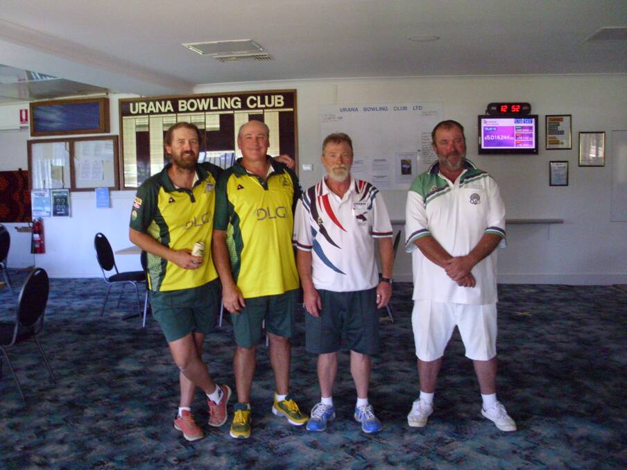 HARD FOUGHT: North Albury's Danny Czuczman and Troy Campion started well but went down to Lavington's David Warford and Walla's Tim Odewahn in the Albury and District under-50s pairs final at Urana.