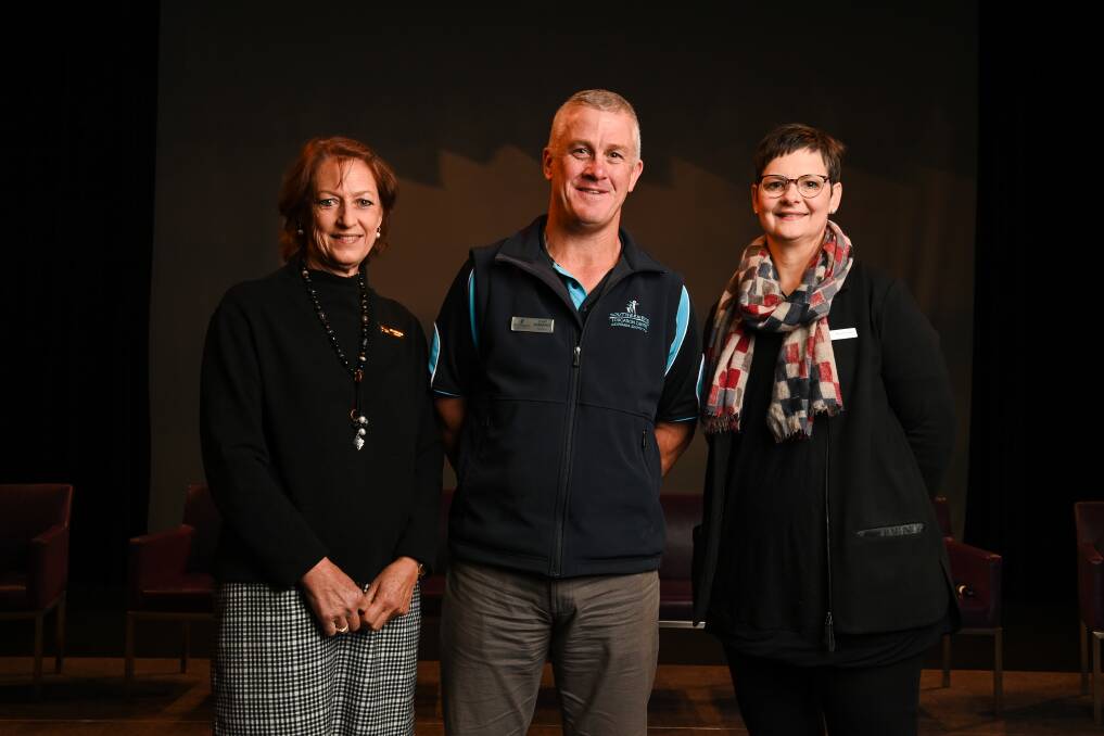 Wodonga West Children's Centre principal Jocelyn Owen, Wodonga South Primary School principal Clint Eckhardt with Maree Cribbes at a panel Q&A at The Cube discussing pre-school to 12 as part of the Wodonga Federation of Government Schools in 2021. Picture by Mark Jesser
