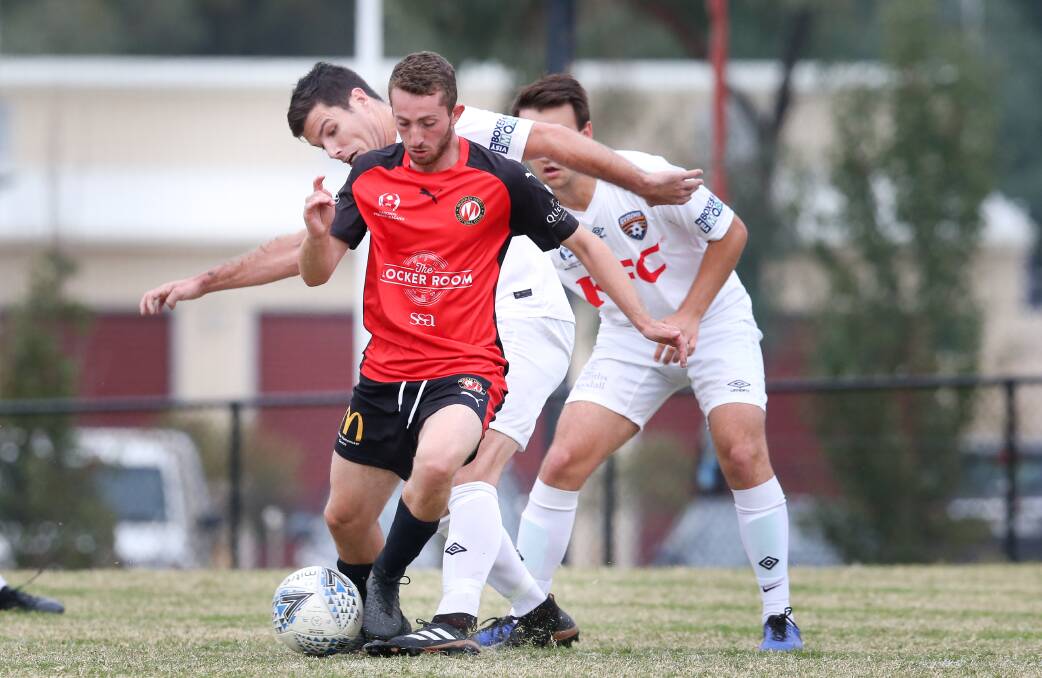 HE'S ON FIRE: Tom Youngs knocked in his 16th goal of the season for Murray United, drawing a penalty in his side's 3-2 win against Goulburn Valley Suns on Saturday night.