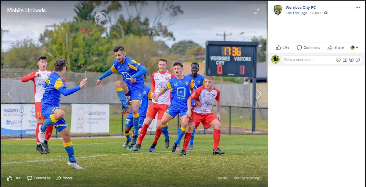 A screenshot taken from Werribee City FC's Facebook page of the photo posted on June 17.