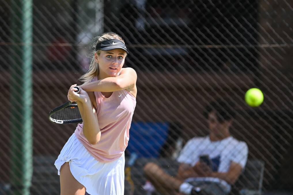 IN CONTENTION: Wodonga's Ruby Hodgkin split her first two matches at the Victorian Junior Grasscourt Championship. Picture: MARK JESSER