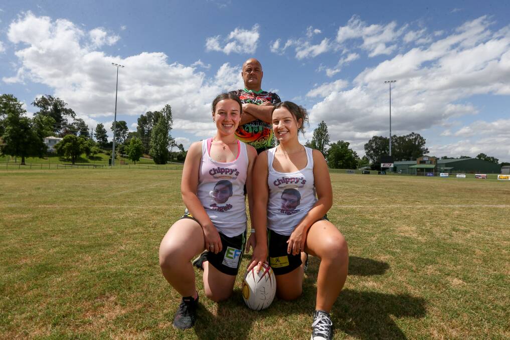 WE ARE FAMILY: Sister act Jaxan Blackhall, Gemma Blackhall and father Craig Blackhall are all playing in the Albury Thunder 9s which continues tonight at Greenfield Park. Picture: TARA TREWHELLA