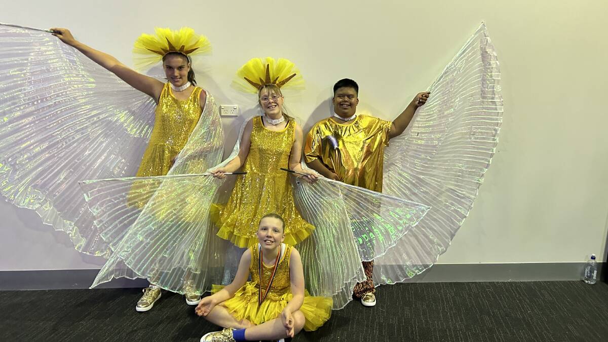 Gralee School's Demi Wood, Gemma Royes, Vince Paclibare and (front) Hannah Anderson-Marshall had a ball at this year's Schools Spectacular in Sydney. Picture supplied 