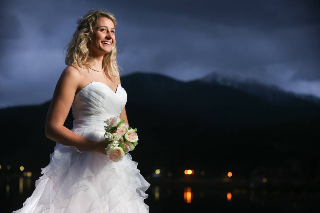 Picture perfect ... Shelby Botfield-Mohr, 20, modelling a dress that was going to feature in the Mount Beauty Bridal Show. 