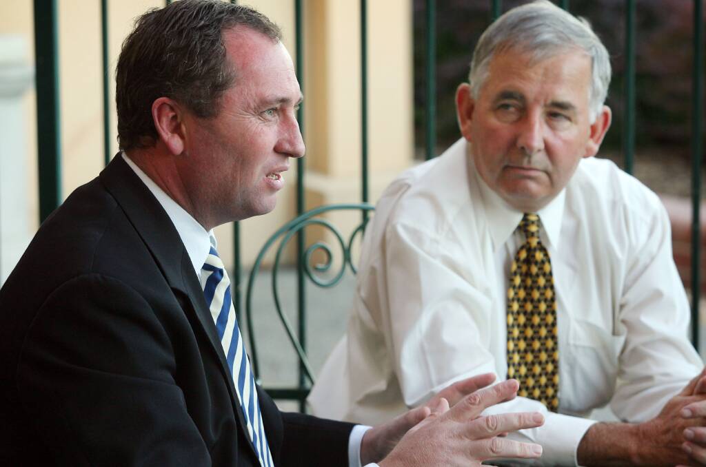 Bill Baxter pictured with Barnaby Joyce in 2006. Mr Baxter says politicians are now too focused on populism.