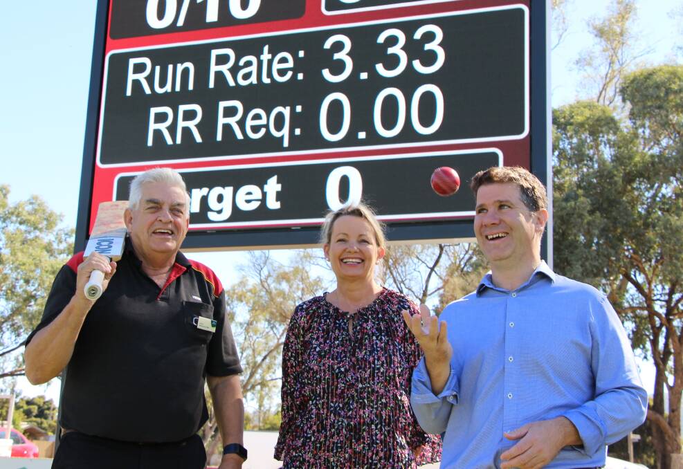 THERE'S NO I IN TEAM: Albury councillor Henk van de Ven, member for Farrer Sussan Ley and Liberal candidate for Albury Justin Clancy at Urana Road Oval on Thursday. 