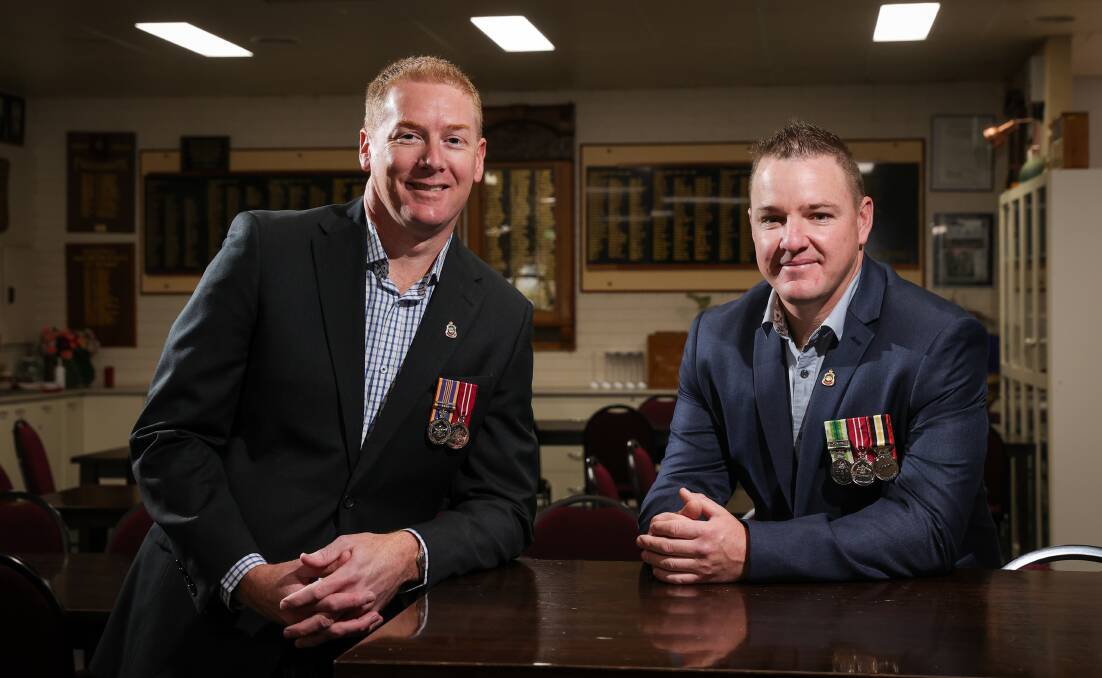 New chiefs: Wodonga RSL sub-branch leaders Shaun Donohue and Jamie Wolf inside the Reid Street club which opened in the late 1980s. Picture: JAMES WILTSHIRE