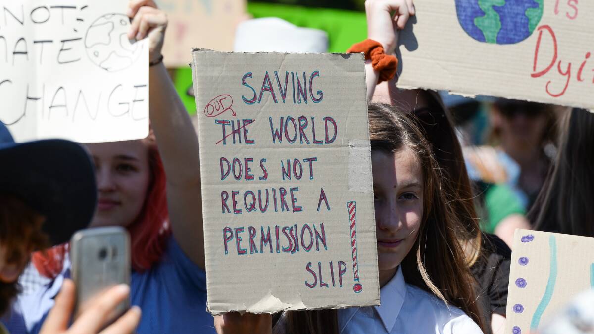 STUDENT STRIKE: The last School Strike 4 Climate rally in March saw more than 150 students holding placards in QEII Square Albury. Picture: MARK JESSER