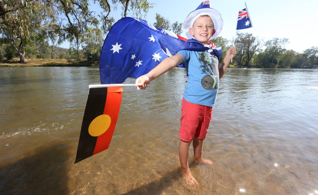 GREAT MATE: Wodonga's Ewan Sutherland, 8, looked the part at last year's Australia Day celebrations at Noreuil Park in Albury. Picture: KYLIE ESLER