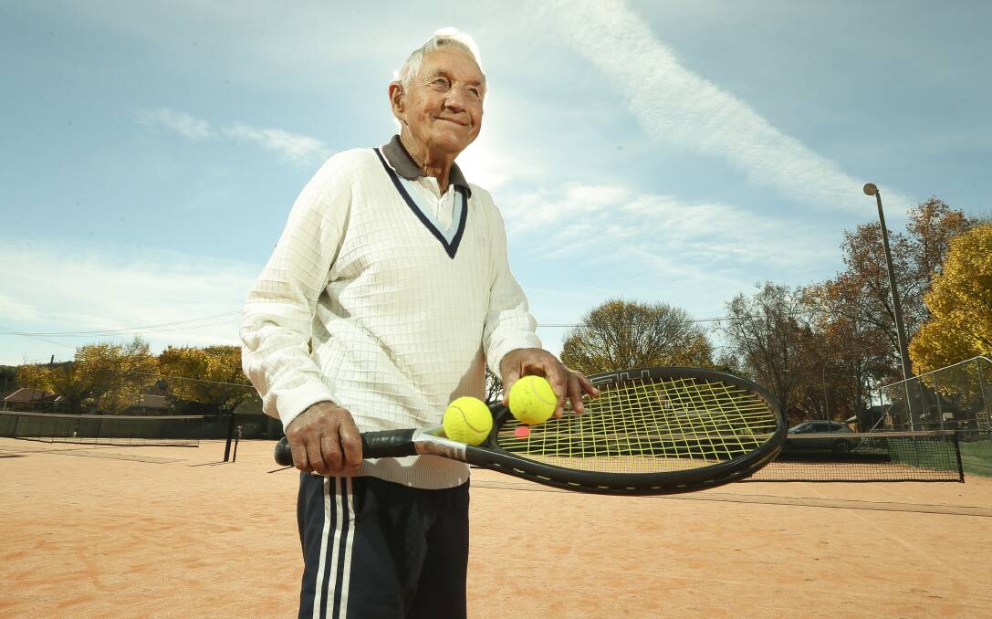 TALENT: 90-year-old Wilf Scholz says the younger players at Albury Tennis Club aren't often happy about losing to him. Picture: ELENOR TEDENBORG