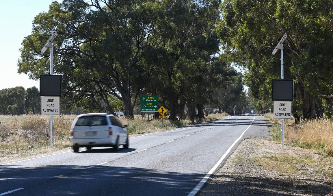 NEW MEASURE: A second set of side road activated speed (SRAS) signs have been installed on the Murray Valley Highway. Picture: MARK JESSER