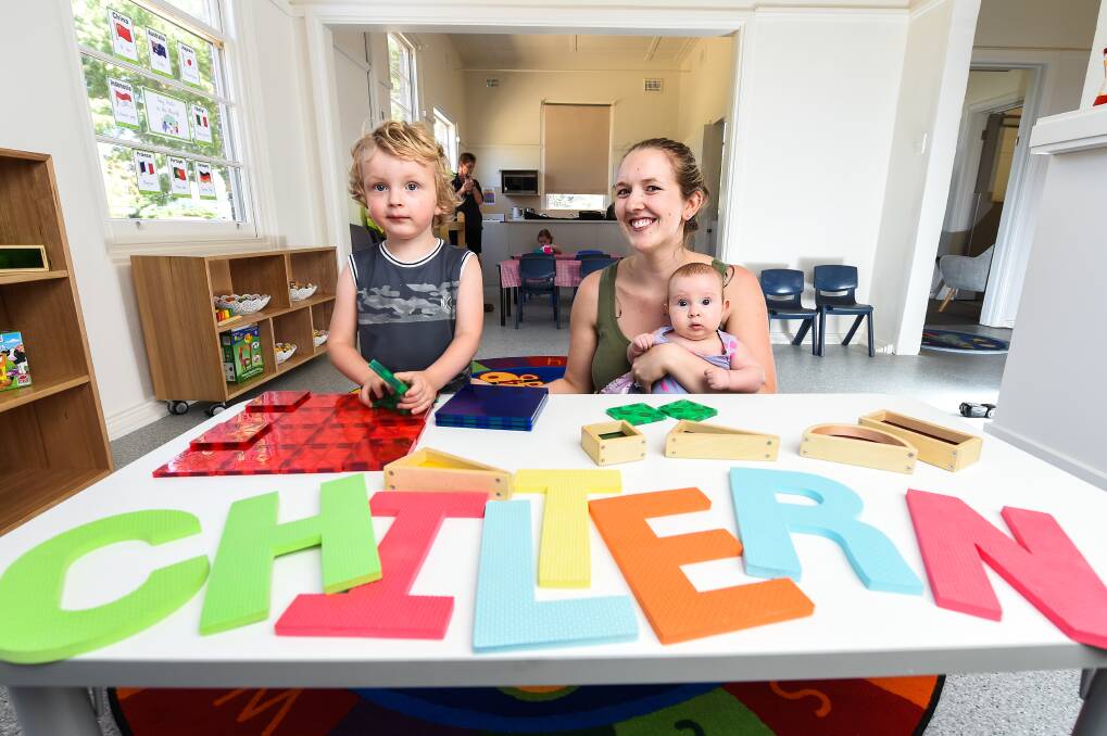 READY: Bree Murphy, with Isabelle Salmon, 4 months, wants Zander Salmon, 2, to attend the Chiltern Early Years Hub. Picture: MARK JESSER