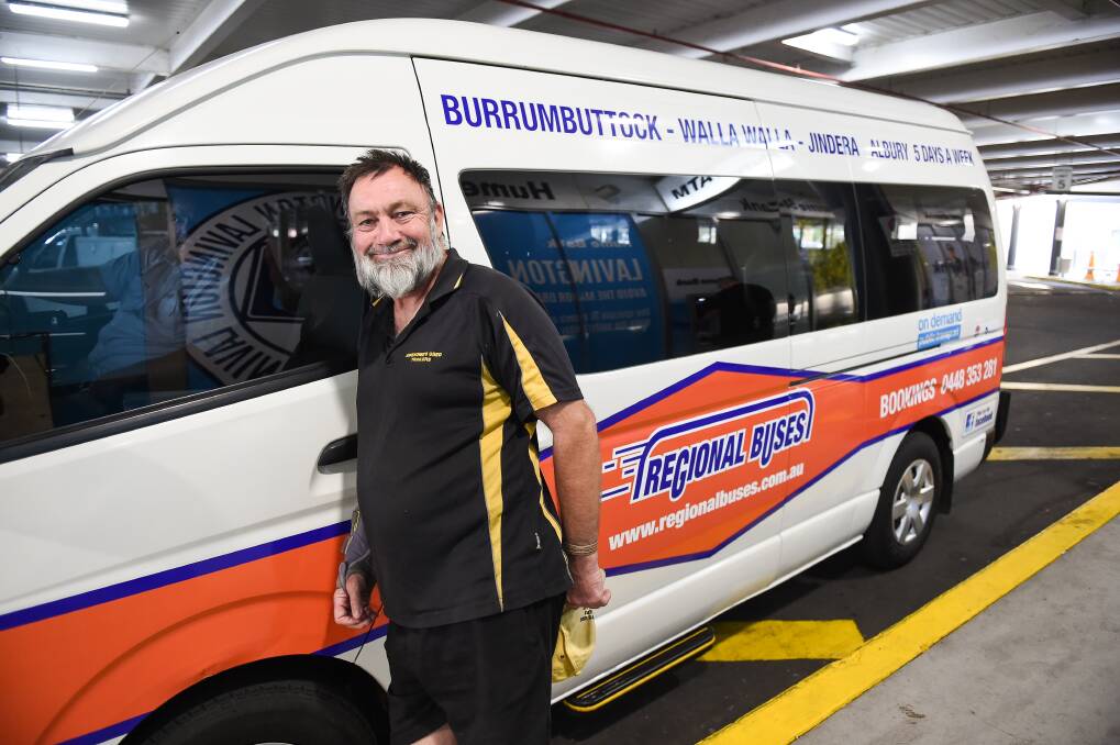 HAPPY CUSTOMER: Burrumbuttock's Neil Fischer was among about 10 people who utilised the new Albury On Demand bus service on Tuesday, the second day of operation in the six-month trial. Picture: MARK JESSER