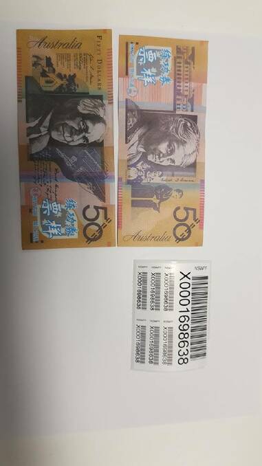 Two of the 50 counterfeit notes seized by police on Sunday. Picture: DENILIQUIN POLICE