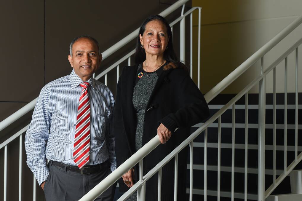 INSIGHT: Charles Sturt University Professor Manohar Pawar and Patricia Garcia, AO, who works for the United Nations Association of Australia. Picture: MARK JESSER