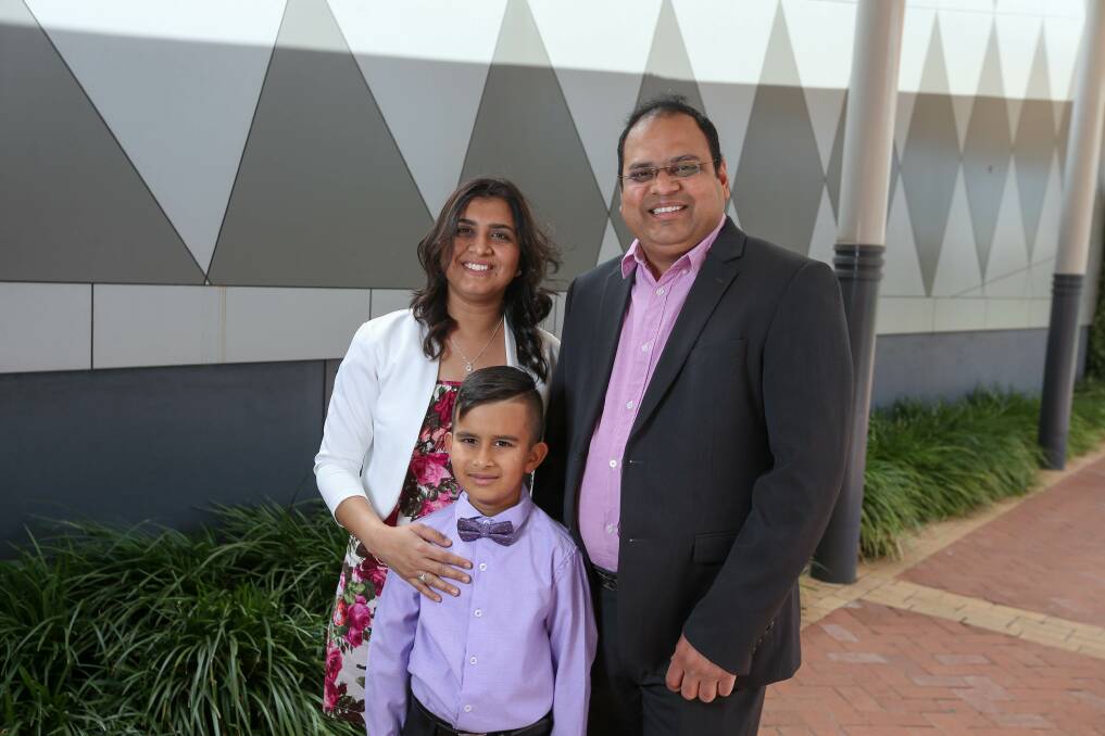 HOME: Dhaval and Devalben Pathak and their son Tavish, 6, became citizens at the November Albury ceremony. Picture: TARA TREWHELLA