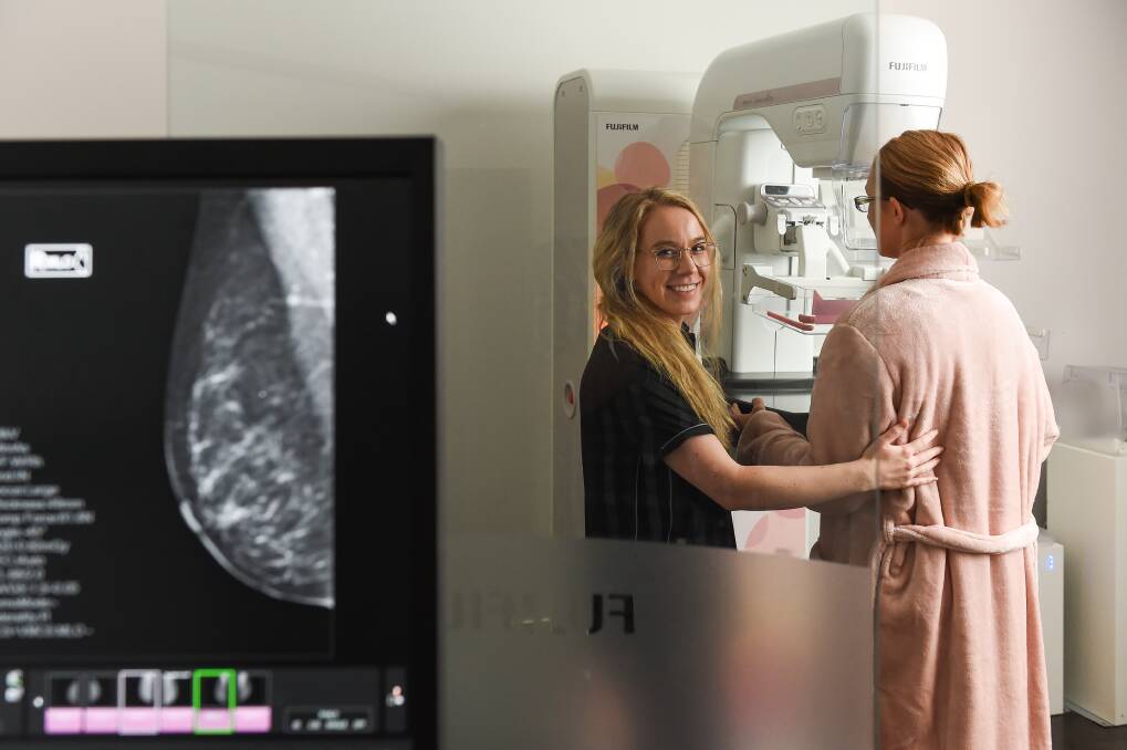 PEACE OF MIND: Radiographer Teagan Palmer performs a mammogram at the The X-ray Group's Border Beast Clinic. The clinic is starting up later this month at the Garden Medical Group in Albury. Picture: MARK JESSER
