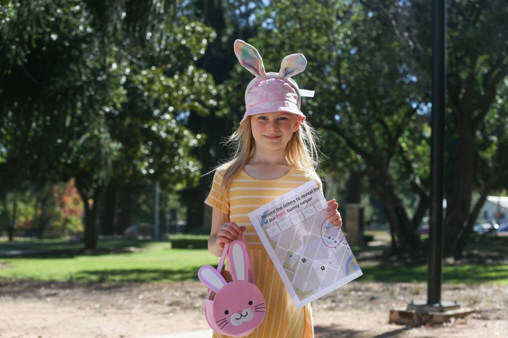 FESTIVAL FUN: The Golden Horseshoes Festival in Beechworth looked different this year, with Sophia Lee, 7, of Beechworth taking part in a scavenger-style Easter egg hunt. Picture: TARA TREWHELLA
