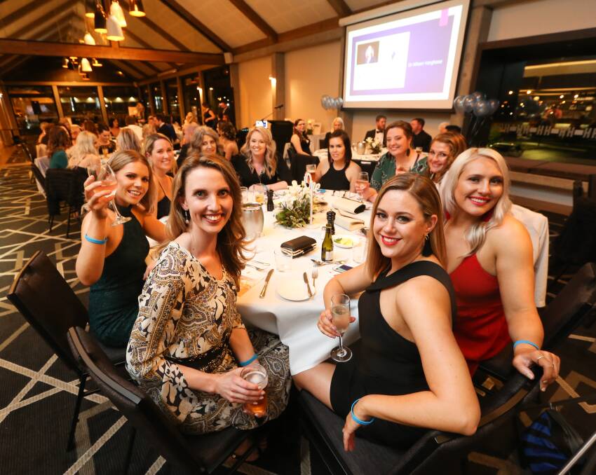  Leanne Jackson from Wodonga, Anna Griffith from Wodonga, Anthea Webster from Wodonga and Hannah Wake from Albury at the fundraiser, at the Huon Hill Hotel on Saturday night.