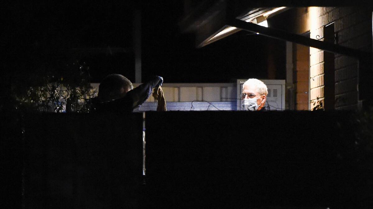 Victoria Police Forensics and Missing Persons Squad Detectives at a home in Ryan Ave, Wangaratta last night. Picture: MARK JESSER