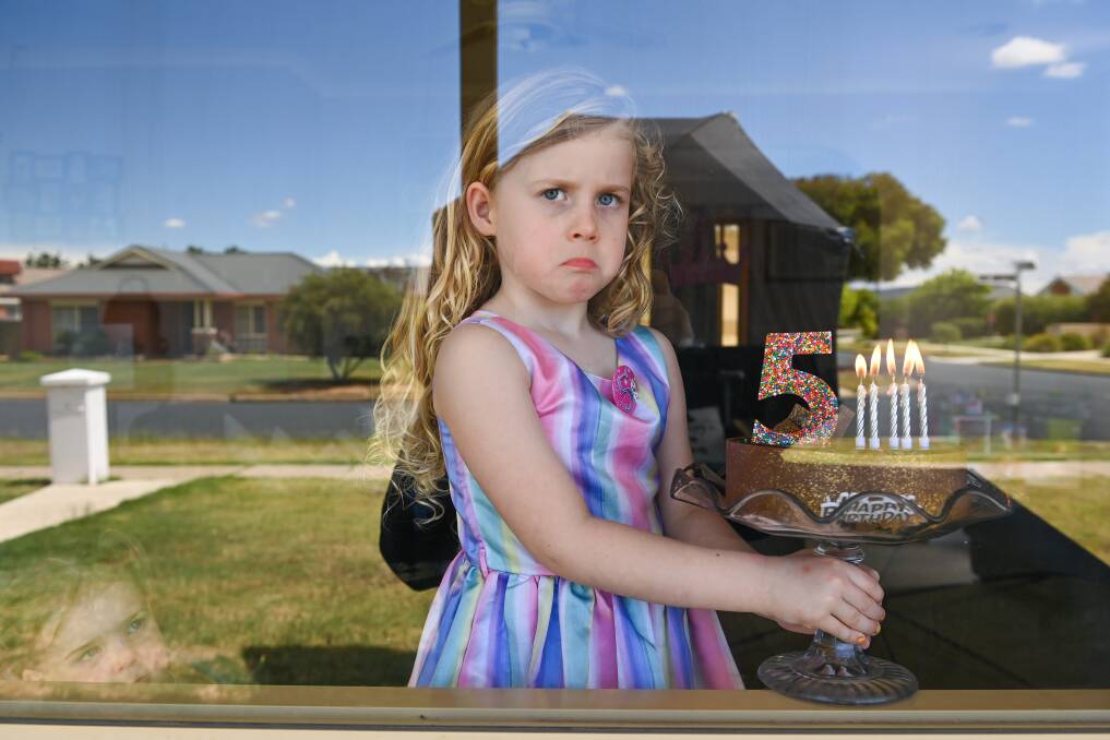 Sophia Kilday spent her 5th birthday yesterday in quarantine with her Wodonga family still required to isolate for 14 days despite a new transit permit. Picture: MARK JESSER