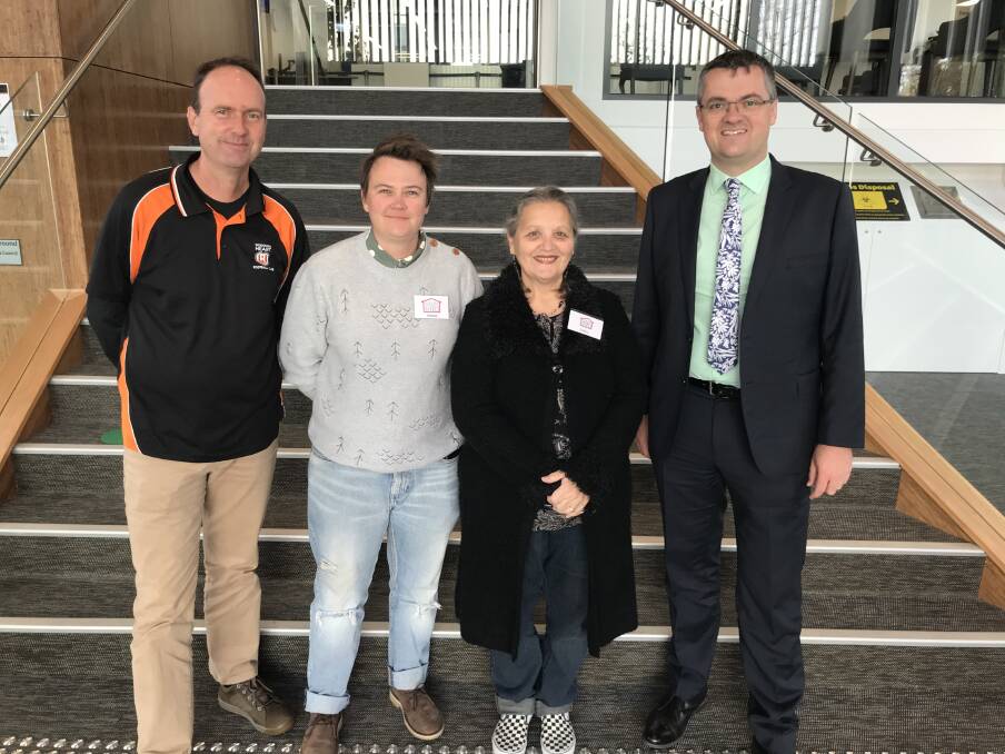 ACCOLADE: Anton Maas accepted a council volunteer award for Wodonga Heart Football Club, and Albury Women's Shed treasurer Erika Ross nominated Julie Parsons for an award. Mayor Kevin Poulton also recognised winners Trevor Pearce and Grace King.
