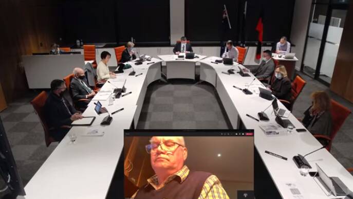 MEETING 2.0: After the adjournment of Monday's meeting, Wodonga councillors met in the chamber with John Watson at home following a self-isolation order. 
