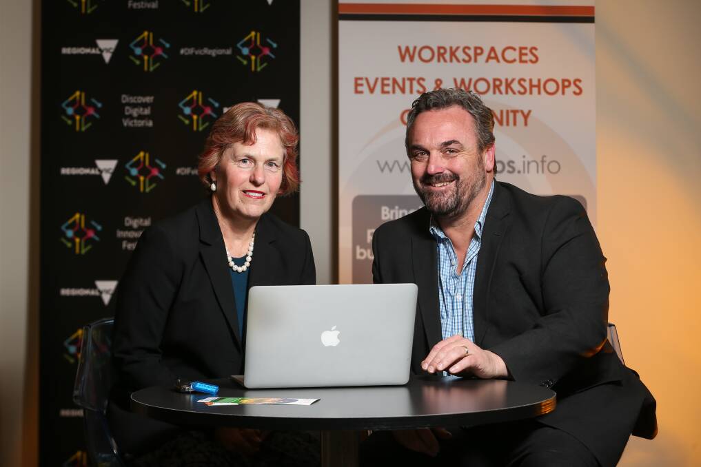 PLANNING: Digital Innovation Festival Victoria Program Manager Margot Ingoldby and TheHUB Wodonga director Guy Rowson say the upcoming Wodonga Innovation Summit and Expo will impress. Picture: JAMES WILTSHIRE