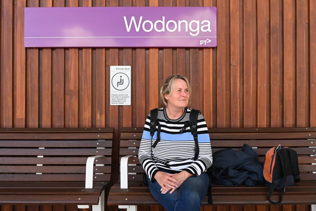FINAL STOP: Meredith Ward caught the V/Line service from Southern Cross to Wodonga, where it is terminating due to the border closure. Many travellers had to find a way to Albury. Picture: MARK JESSER