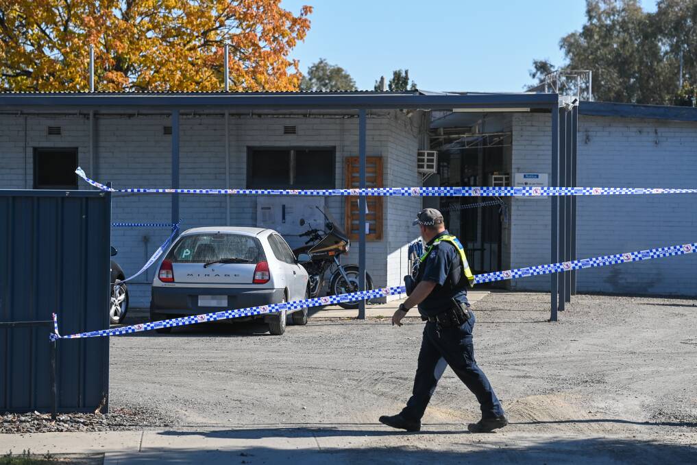 Wodonga police have spent hours at a block of units in Day Street, Wodonga, after reports a woman was shot with a nail gun. Picture: MARK JESSER