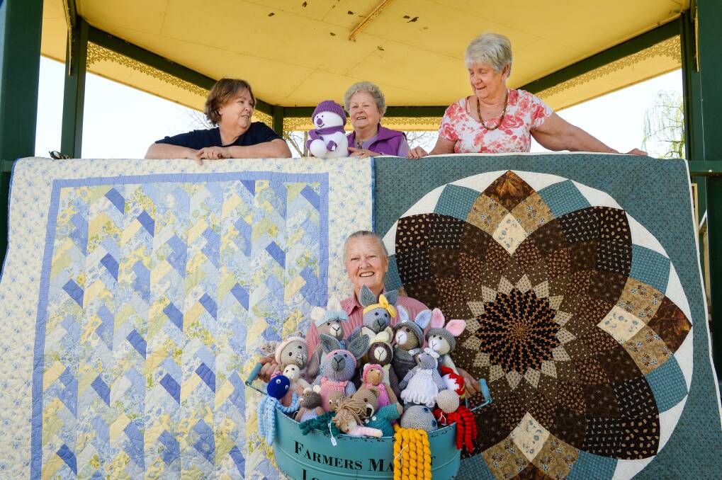 STITCHING: Margaret Cottrell, Cathryn Cottrell, Dianne Ray and Jan Field have been helping with Holbrook Art and Gardens. Picture: MARK JESSER