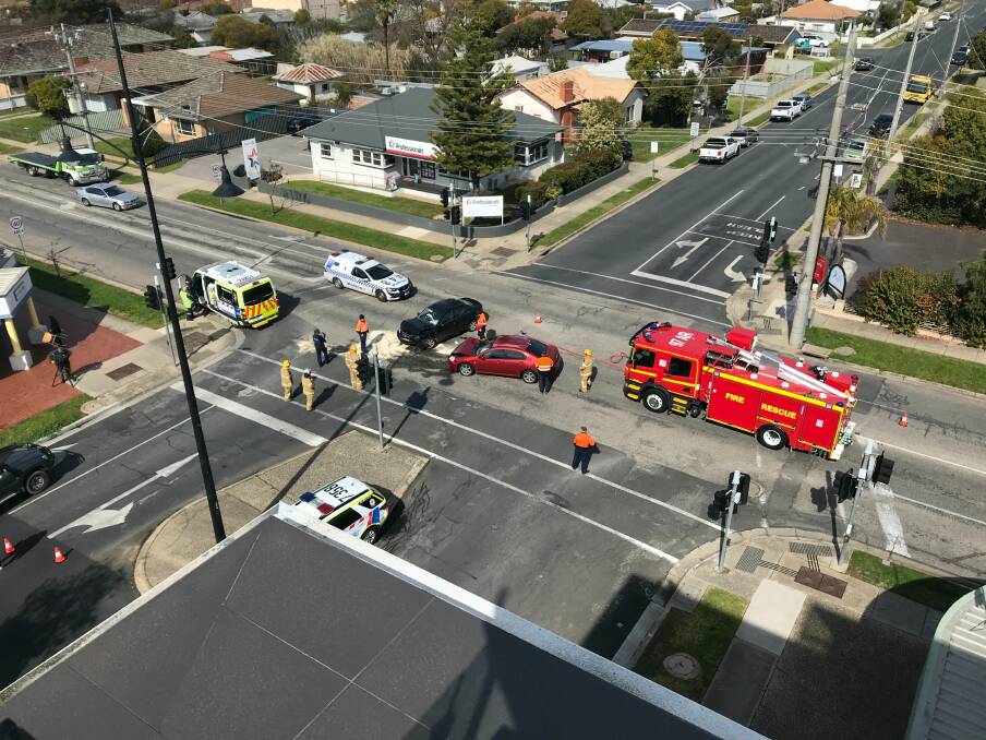 A crash on the intersection of Hume and Lawrence streets occurred just after midday