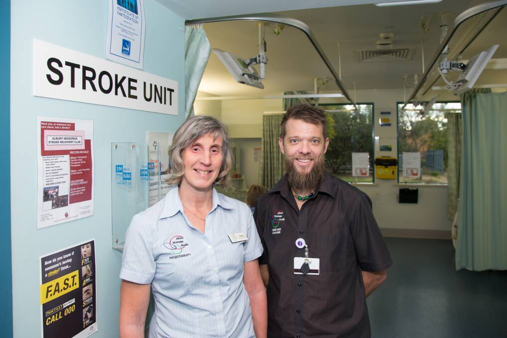 NEW PLAN: Vanessa Crosby co-ordinates Albury-Wodonga Health's stroke unit, with nurse unit manager Brett Pressnell. Picture: SIMON BAYLISS