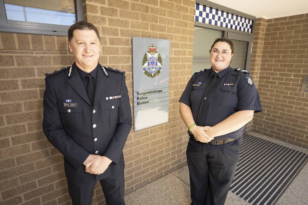 VISIT: Victoria Police Chief Commissioner Shane Patton opened the new Tangambalanga police station, where Senior Constable Lisa Lorenz is stationed. It has been operational for three years. Pictures: ASH SMITH