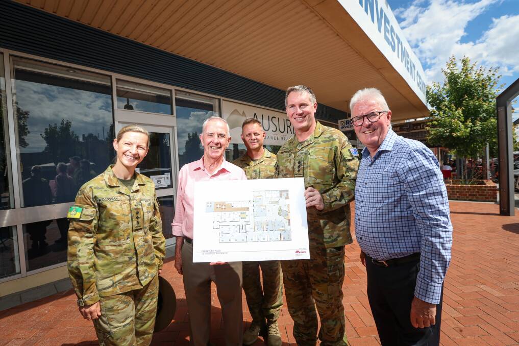 SITE FOUND: Colonel Clare Kellaway, Des Callaghan of RSL Victoria, RSN WO1 Robert Jericevich, Colonel James Matchett and Brian Cairns, interim CEO of RSL Victoria. Picture: JAMES WILTSHIRE