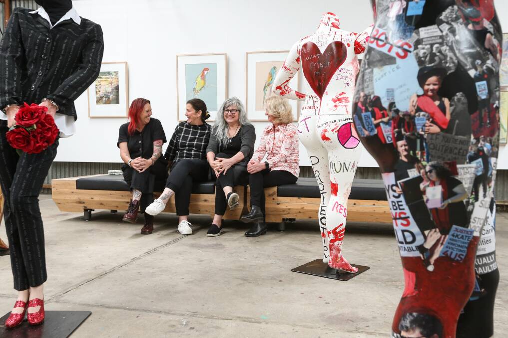 BOLD: Tammy Campbell, Liz Marmo, Julie Kruger have created an exhibition for Step Out Against Violence at Jacinta Mirams' David Street gallery. Picture: JAMES WILTSHIRE