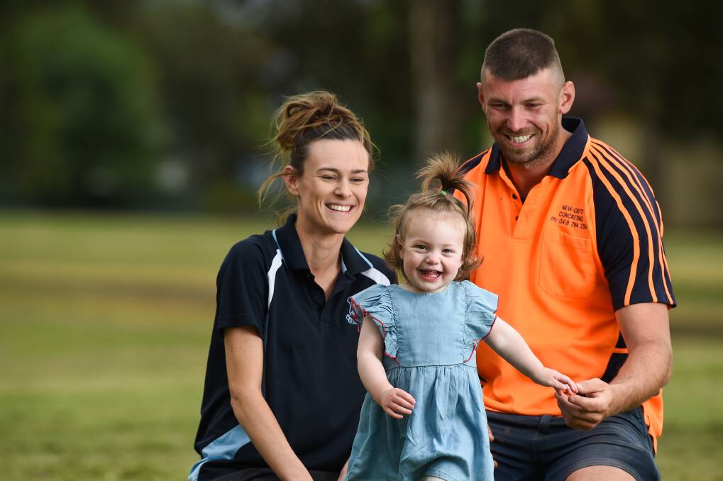 FAMILY: Tegan Vogel and Jesse Johnston, with their daughter Isabella, who was born premature and is now 18 months old, will join the Walk for Prems. Picture: MARK JESSER