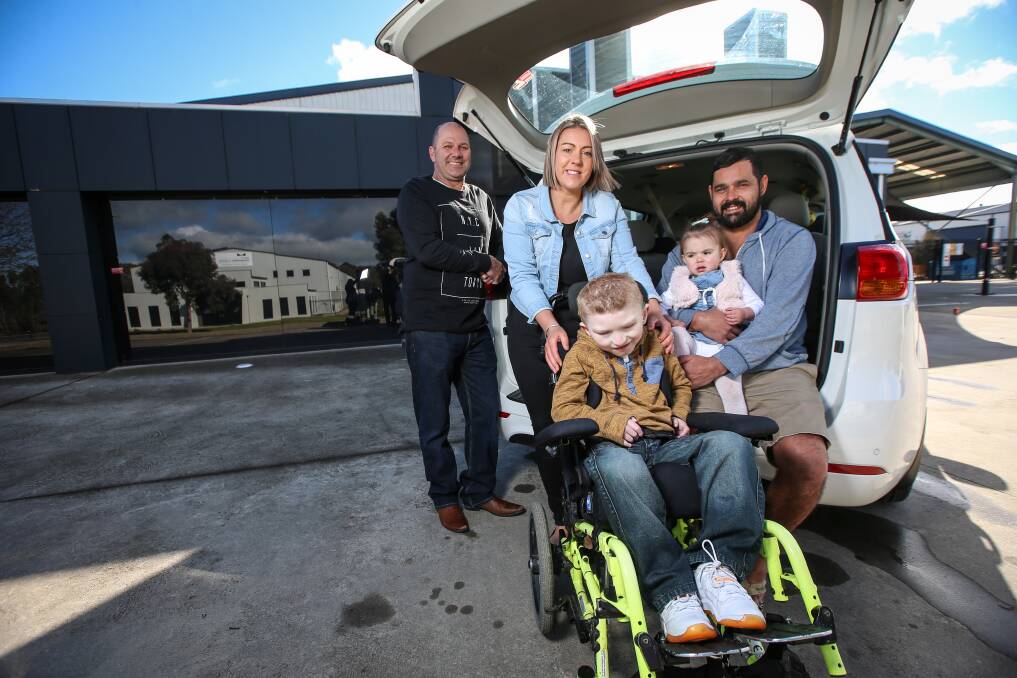 ON THE GO: Anthony Burns started the fundraiser for Kobi and his family - Ella Delphin, Darrin Murray and Harper, 19 months. Picture: JAMES WILTSHIRE