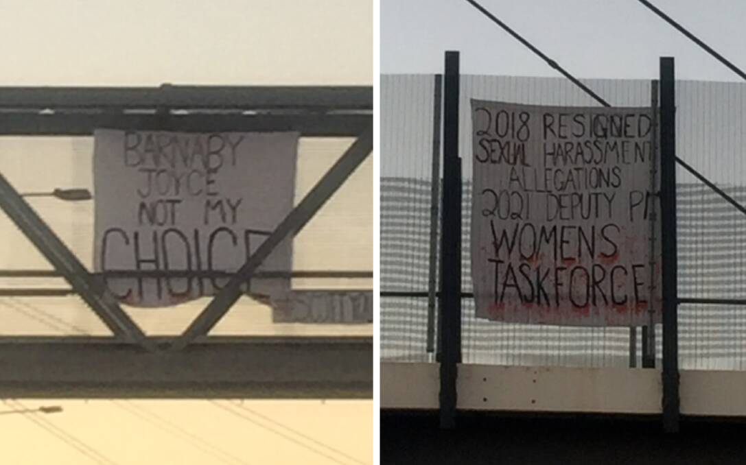'Barnaby Joyce not my choice' signs put up over Hume Freeway